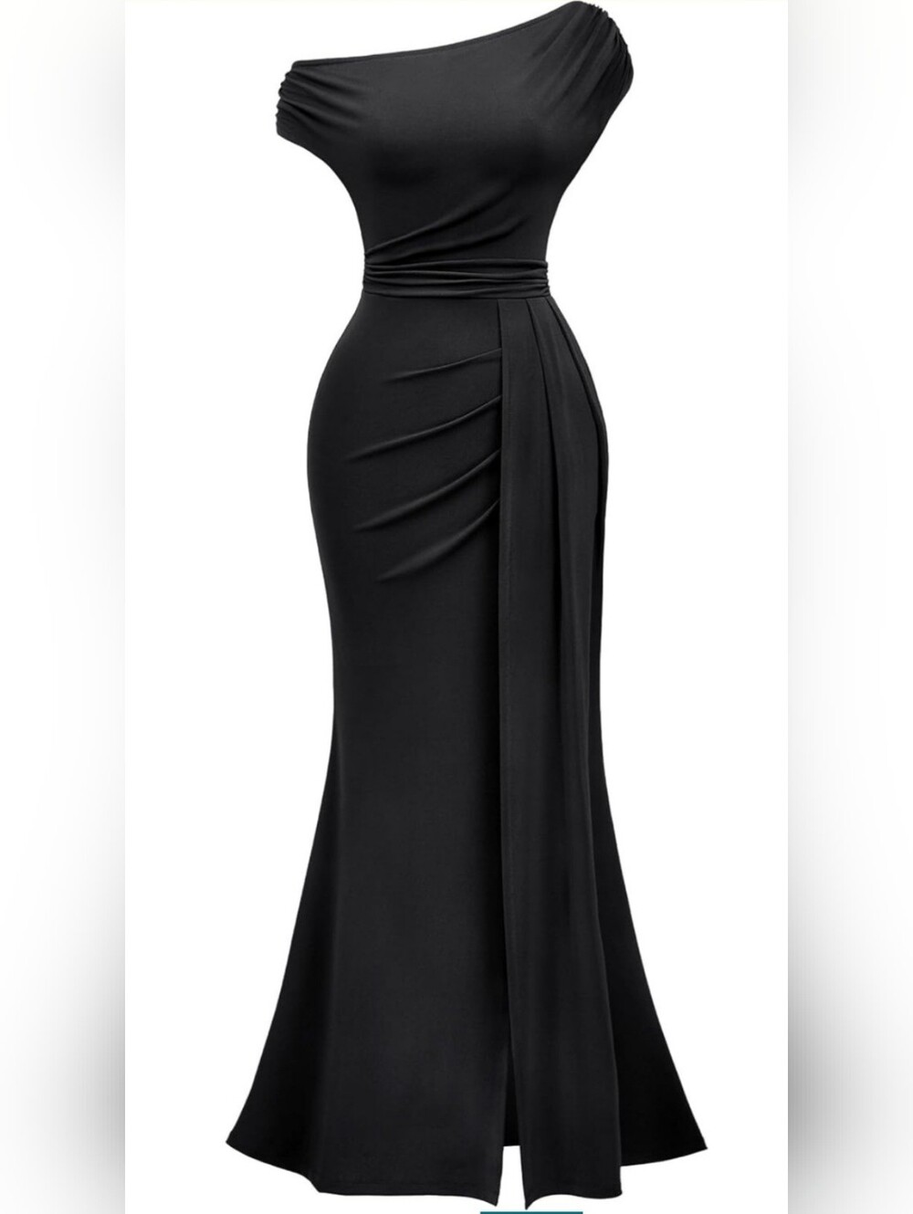 Black One Shoulder Ruched High Slit Formal Maxi Dress NWT – Size Large 10/12 - Picture 5 of 6